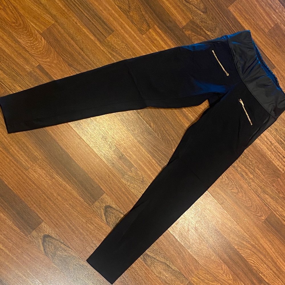 ADAY Black Leggings with Gold Zipper Accents
